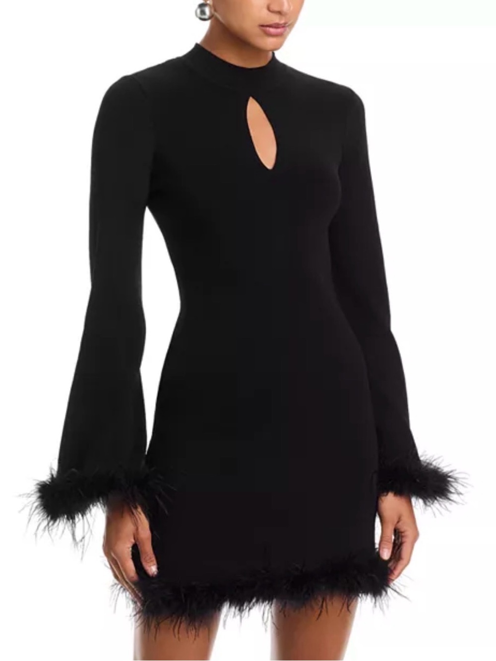 Womens Black Feather-Trim A-Line Dress